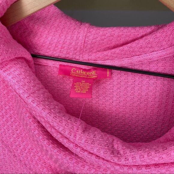 Catherine Malandrino Cowl Neck Waffle Knit Pink Top NWT SIze 1x - Picture 6 of 7